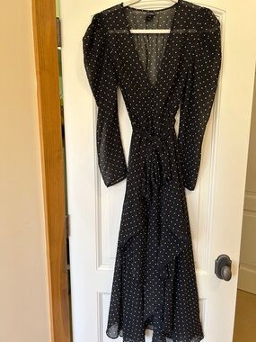 Express Black and White Polka Dot Wrap Maxi Dress